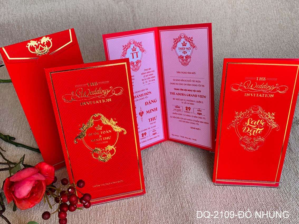 Thiệp cưới Dq-2109 Đỏ nhung - In ấn Ưu Việt