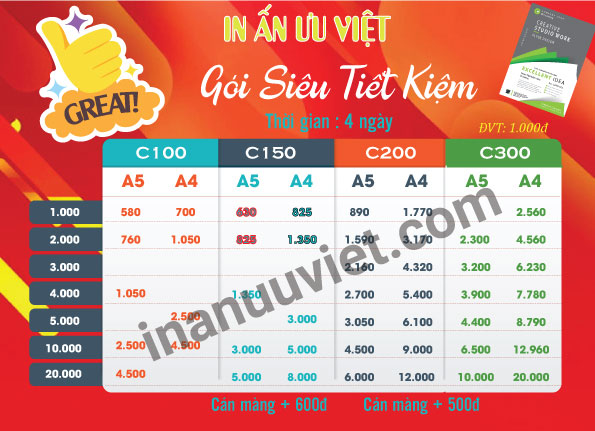 Bảng giá in tờ rơi tại in ấn Ưu Việt