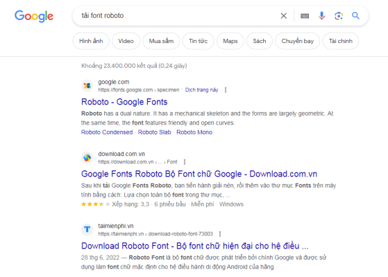 Lên google và đánh "tải font roboto"